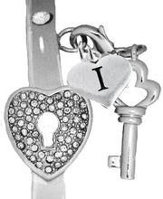 It Really Locks!, The Key To My Heart, "Initial I ", Cuff Crystal Bracelet, Hypoallergenic, Safe-Nickel, Lead, Free