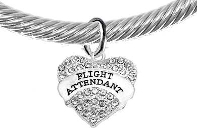 Airline Flight Attendant, Hypoallergenic Genuine Cable with Crystal Ends Charm Bracelet, Nickel, Lead, and Cadmium Free