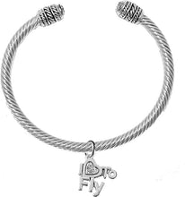 I Love to Fly, Adjustable, Hypoallergenic Genuine Cable Silvertone Charm Bracelet, Nickel, Lead, and Cadmium Free