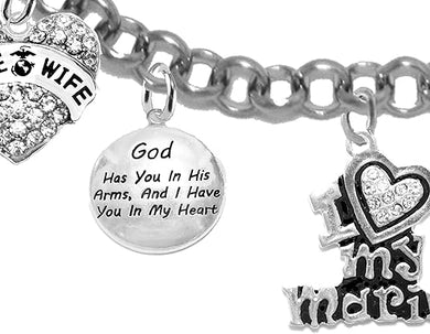 Marine, My Husband, God Has You In His Arms And I Have You In My Heart,Genuine Crystal Cross, Adjustable, Hypoallergenic Safe, No Nickel, Lead, Or Poisonous Cadmium