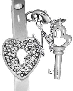 It Really Locks!, The Key To My Heart, "Initial W ", Cuff Crystal Bracelet, Hypoallergenic, Safe-Nickel, Lead, Free