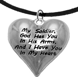 Army, My Soldier, God Has You in His Arms and I Have You in My Heart, Adjustable, Hypoallergenic Safe, No Nickel, Lead, Or Poisonous Cadmium in Suede Necklace