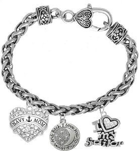 Navy Mom, I Love You to The Moon and Back, I Love My Sailor, Hypoallergenic, Safe-Nickel, Lead, Cadmium Free
