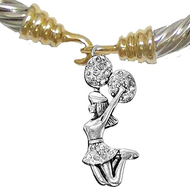 Cheer Crystal Jumping Cheerleader, Two Tone, Gold/Silver Cheerleader Bracelet, Hypoallergenic, Nickel, Lead, And Cadmium Free