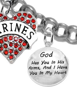 Marine, My Son, God Has You in His Arms and I Have You in My Heart, Genuine Crystal Cross Heart, Adjustable, Hypoallergenic Safe, No Nickel, Lead, Or Poisonous Cadmium in Bracelet