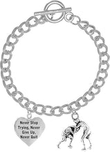 Wrestling, Never Stop Trying, Never Quit Hypoallergenic Safe Bracelet, Nickel, Lead and Poisonous Cadmium Free.
