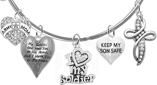 Army Mom, My Soldier, God Has You in His Arms and I Have You in My Heart, Genuine Crystal Cross, Adjustable Bracelet, Hypoallergenic Safe, No Nickel, Lead, Or Poisonous Cadmium
