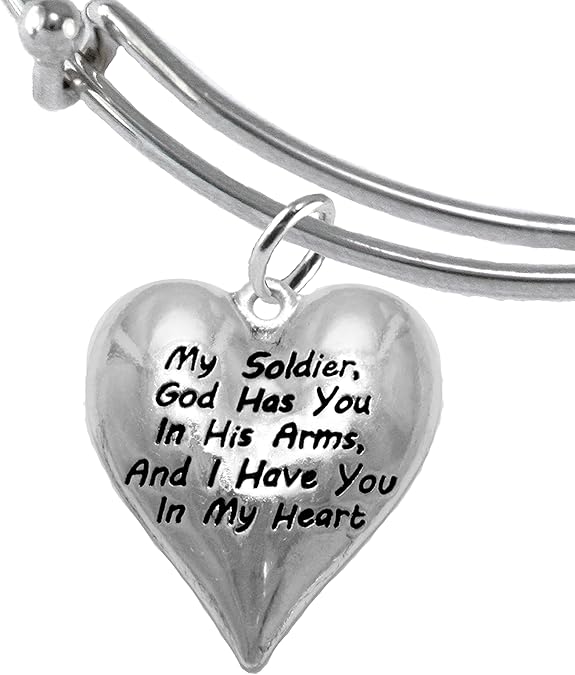 Army, My Soldier, God Has You in His Arms and I Have You in My Heart, Adjustable, Hypoallergenic Safe, No Nickel, Lead, Or Poisonous Cadmium in Bracelet
