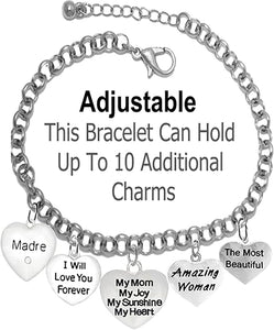 Mom,Madre,Crystal Heart Madre, I Will Love You Forever, My Mom, My Joy, My Sunshine, My Heart, Amazing Woman, The Most Beautiful, Adjustable, Hypoallergenic Safe- No Nickel. Lead, Or Poisonous Cadmium