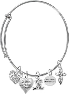Army Wife, My Soldier, God Has You In His Arms And I Have You In My Heart, Keep My Husband Safe, Adjustable Bracelet, Hypoallergenic Safe, No Nickel, Lead,Or Poisonous Cadmium