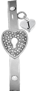 It Really Locks!, The Key To My Heart, "Initial J", Cuff Crystal Bracelet, Hypoallergenic, Safe-Nickel, Lead, Free