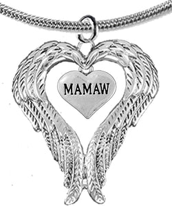 Guardian Angel, Heart (Love) Shaped Wings for Mamaw Necklace, Adjustable, Hypoallergenic, Safe-Nickel, Lead, Free