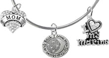 Marine Mom, I Love You to The Moon and Back, Crystal I Love My Marine, Adjustable Miracle Wire Bracelet, Hypoallergenic, Safe-Nickel, Lead, Cadmium Free