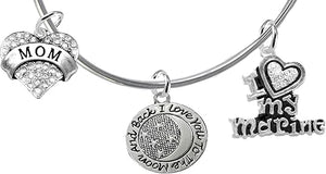 Marine Mom, I Love You to The Moon and Back, Crystal I Love My Marine, Adjustable Miracle Wire Bracelet, Hypoallergenic, Safe-Nickel, Lead, Cadmium Free