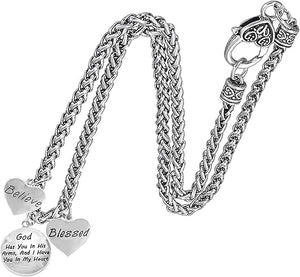 Believe, God Has You In His Arms, And I Have You In My Heart, Blessed, Necklace, Hypoallergenic, Safe-Nickel, Lead, Cadmium Free
