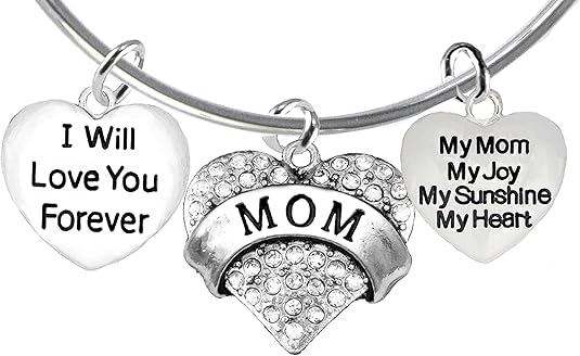 Mom, I Will Love You Forever, My Mom, My Joy, My Sunshine, My Heart, Adjustable Bracelet, Hypoallergenic, Safe-Nickel, Lead, Free