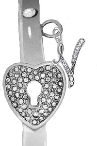 It Really Locks!, The Key To My Heart, "Initial V ", Cuff Crystal Bracelet, Hypoallergenic, Safe-Nickel, Lead, Free
