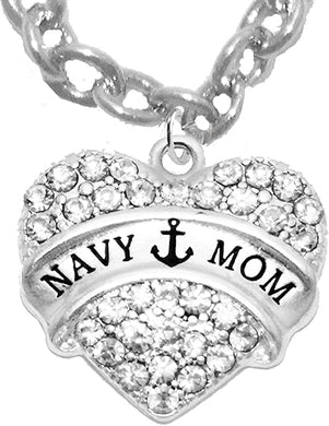 Crystal Navy Mom Necklace, STERLING SILVER Solid .925 Sterling, Not Plated Or Coated Chain, Hypoallergenic-Safe Nickel, Lead, And Cadmium Free Charm