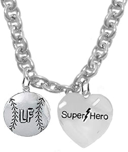 LEFT FIELD, Softball/Baseball, SUPER HERO, She is/He is, Special, Sterling Silver, Solid .925 Sterling, Not Plated Or Coated,18 Inch Necklace.Charm,Nickel,Lead Free.Fast