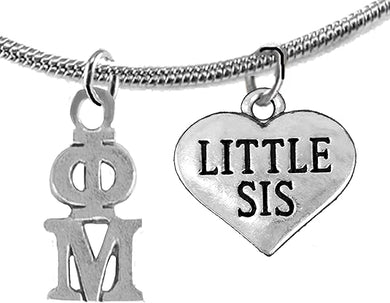 Phi Mu Little Sister, Hypoallergenic Safe Adjustable Fits Anyone Licensed Sorority Jewelry Manufacturer