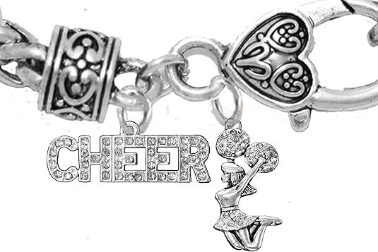 Cheer, Jumping Cheerleader, Hypoallergenic Genuine Crystal Charm Bracelet, Nickel, Lead, And Cadmium Free