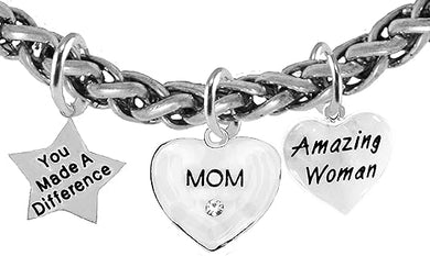 Mom, You Made A Difference. Amazing Women, Bracelet, Hypoallergenic, Safe-Nickel, Lead, Free