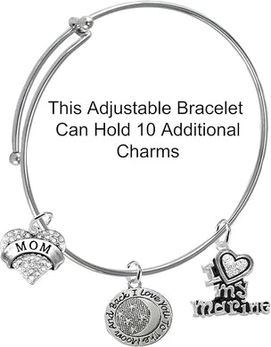Marine Mom, I Love You to The Moon and Back, Crystal I Love My Marine, Adjustable Miracle Wire Bracelet, Hypoallergenic, Safe-Nickel, Lead, Cadmium Free