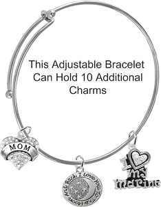 Marine Mom, I Love You to The Moon and Back, Crystal I Love My Marine, Adjustable Miracle Wire Bracelet, Hypoallergenic, Safe-Nickel, Lead, Cadmium Free