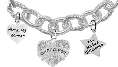 Caregiver, Nurse, RN, LPN, You Made A Difference, Amazing Women Cable Chain Bracelet, Hypoallergenic, Safe-Nickel, Lead, Free