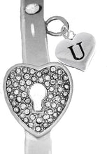 It Really Locks!, The Key To My Heart, "Initial U ", Cuff Crystal Bracelet, Hypoallergenic, Safe-Nickel, Lead, Free