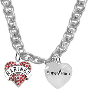 Marine, Super Hero, STERLING SILVER Solid .925 Sterling, Not Plated Or Coated.18 Inch Necklace.Charm Nickel, Lead, Cadmium Free