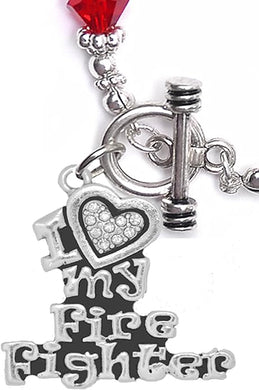 Firefighter, I Love My Firefighter, Genuine Crystal, Bracelet, Hypoallergenic, Safe-Nickel, Lead, Free
