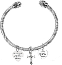 My Daughter, My Joy, My Sunshine, My Heart, and I Will Love You Forever, and A Crucifix, Adjustable Bracelet Nickle, Lead, Cadmium Free