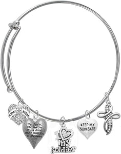 Army Mom, My Soldier, God Has You in His Arms and I Have You in My Heart, Genuine Crystal Cross, Adjustable Bracelet, Hypoallergenic Safe, No Nickel, Lead, Or Poisonous Cadmium