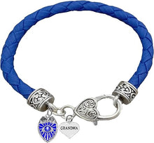 Policeman's Badge. Policeman's Grandma Heart, Blue Leather Bracelet, Hypoallergenic, Safe-No Nickel, Lead,or Cadmimum