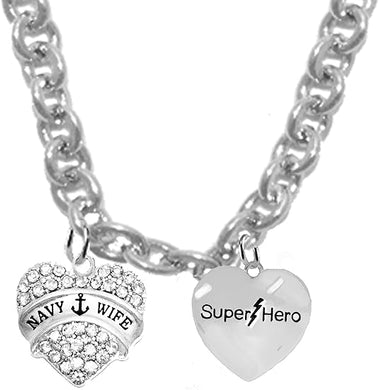 Navy Wife, She is The, Super Hero, Sterling Silver Solid .925 Sterling, Not Plated Or Coated.18 Inch Necklace.Charm Nickel, Lead, Cadmium Free