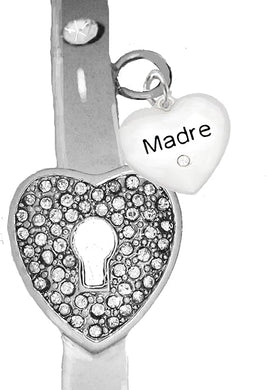 Message Bracelet, Madre, The Key to My Heart, Genuine Crystal Bracelet, It Really Locks! Hypoallergenic, Safe-Nickel, Lead, Free
