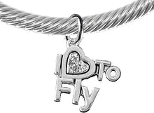 I Love to Fly, Adjustable, Hypoallergenic Genuine Cable Silvertone Charm Bracelet, Nickel, Lead, and Cadmium Free