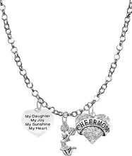 Cheer Mom, My Daughter, My Joy, My Sunshine, My Heart, Crystal Jumping Cheerleade, Hypoallergenic, Rolo Chain Charm Necklace, Nickel, Lead, and Cadmium Free