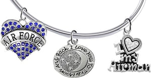 Air Force, I Love You to The Moon and Back, I Love My Airman, Adjustable, Removable Ball Bracelet, Add Charms Without Tools, Hypoallergenic, Safe-Nickel, Lead, Cadmium Free