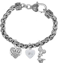 Cheer Heart, Heart #1, Jumping Cheerleader, Hypoallergenic Genuine Crystal Charm Bracelet, Nickel, Lead, And Cadmium Free