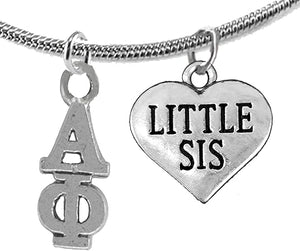 Alpha Phi Little Sister, Hypoallergenic Safe Adjustable Fits Anyone Licensed Sorority Jewelry Manufacturer