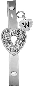 It Really Locks!, The Key To My Heart, "Initial W ", Cuff Crystal Bracelet, Hypoallergenic, Safe-Nickel, Lead, Free