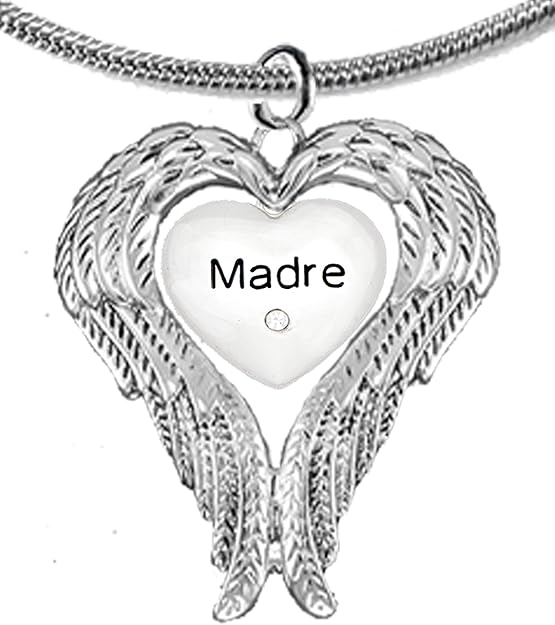 Guardian Angel, Heart (Love) Shaped Wings, Madre Crystal Necklace, Adjustable, Hypoallergenic, Safe-Nickel, Lead, Free