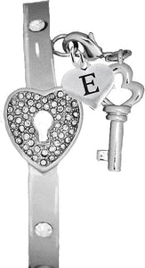 It Really Locks!, The Key To My Heart, "Initial E", Cuff Crystal Bracelet, Hypoallergenic, Safe-Nickel, Lead, Free