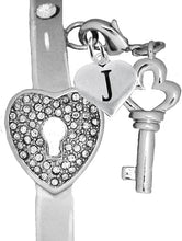 It Really Locks!, The Key To My Heart, "Initial J", Cuff Crystal Bracelet, Hypoallergenic, Safe-Nickel, Lead, Free