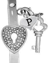 It Really Locks!, The Key To My Heart, "Initial P ", Cuff Crystal Bracelet, Hypoallergenic, Safe-Nickel, Lead, Free