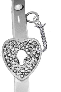 It Really Locks!, The Key to My Heart, Initial J, Cuff Crystal Bracelet, Hypoallergenic, Safe-Nickel, Lead, Free