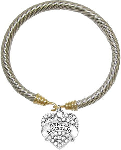 Dental Assistant, Crystal Heart Two Tone Bracelet, Safe-No Nickel, No Lead & No Poisonous Cadmium