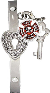 Firefighter's Mom, The Key to My Heart Cuff Crystal Bracelet, It Really Locks! Hypoallergenic, Safe-Nickel, Lead, Free